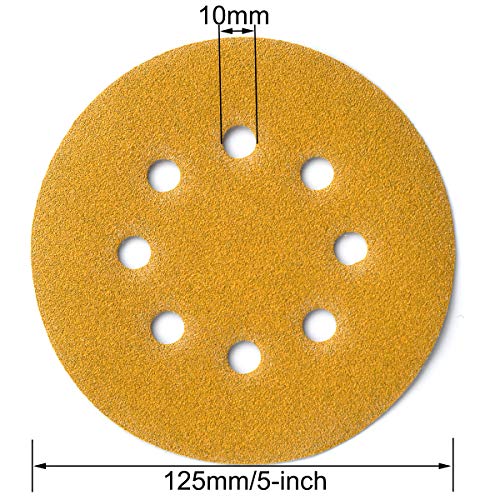 5-Inch 8-Hole Hook & Loop Sanding Discs 60-400 Mixed Grits, 105-Pack