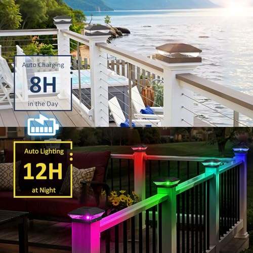 T-SUN Solar Post Cap Lights 6 Pack, RGBCW Fence Post Solar Lights Black - color: Black-RGBCW, size: 6 Pack