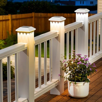 Mlambert 4 Pack 4x4 Solar Post Light, 3 Modes Wooden Vinyl Fence Cap, White - color: White, size: 4 Pack