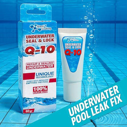 Nano Q10 Underwater Seal & Lock - Leak and Crack Repair Without Emptying The Pool, Reservoir, or Tank. Eco-Friendly Under Water Adhesive, Stays Flexible, Waterproof, and Chlorine Resistant (2.1 oz) - style: 2.1 oz