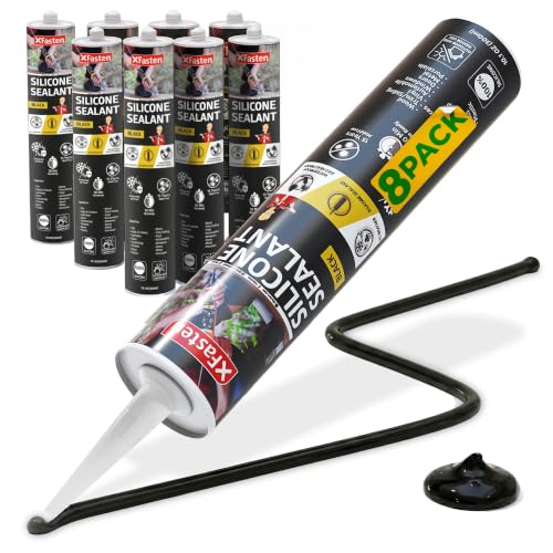 XFasten Silicone Sealant Waterproof Black Cartridge, 10.1 oz (8-Pack) Black Caulking Silicone Adhesive Sealant Cartridge for RV, General Use, Window, Door, Glass, Automotive Leak Sealing - color: Black