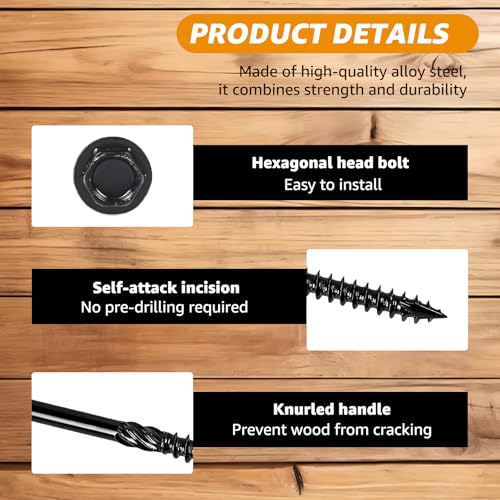 #14 x 6 Wood Structural Screws Rust Resistant Hex Head Timber Screws-55Pack - size: 14*6