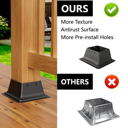 4x4 Post Base 3PCS Black Square Brackets Internal Size 3.5 x 3.5 Inch