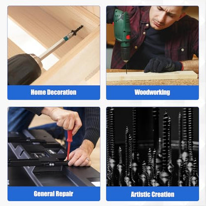 #6 Flat Head Wood Screws Kit 224Pcs Self-Tapping Black - color: Black 224 Pcs