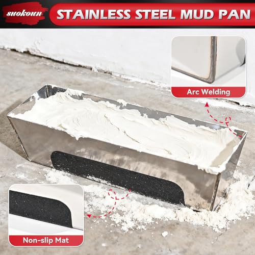 suokoun Drywall Skimming Tool Set, 24 Inch Drywall Skimming Blade, Mud Pan, 9 Inch Compound Roller, Extension Handle and Three Mud Knife for Plasterboard Skim Coating and WallBoard - size: 24+14+9+7+4+3inch