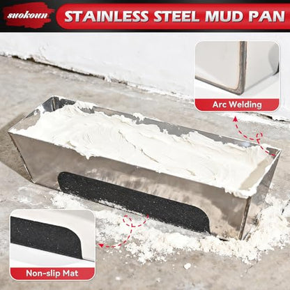 suokoun Drywall Skimming Tool Set, 24 Inch Drywall Skimming Blade, Mud Pan, 9 Inch Compound Roller, Extension Handle and Three Mud Knife for Plasterboard Skim Coating and WallBoard - size: 24+14+9+7+4+3inch