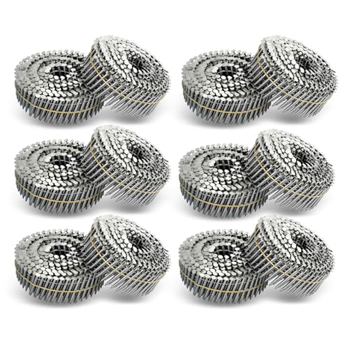waltyotur 3600 Count Stainless Steel Coil Roofing Ring Shank Siding Nails 15-Degree Collated Wire Coil 1-3/4 Inch, 0.09 Inch Ring Shank, Small Cap Coil Stud Siding Nails - size: 1-3/4 Inch x 0.09 Inch