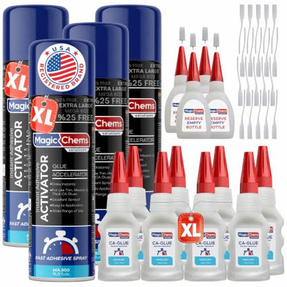 Magic Chems CA Glue with Activator, Cyanoacrylate Adhesive, Acrylic, 4 Pack - size: 4 Pack
