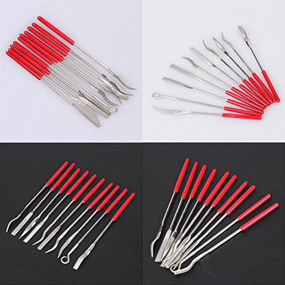 Chris.W 10Pcs Assorted Diamond Mini Riffler Needle File Set Metal Red Jewelers Glass Wood Carving Craft Handy Files Alloy Lapidary Bent Ceramic Tool - 3x140mm