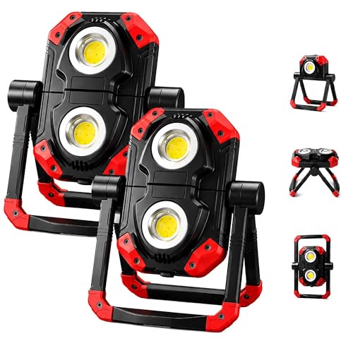 YZONI M6 2-Pack LED Work Light, 2500LM Rechargeable Magnetic COB Shop Light - color: Red