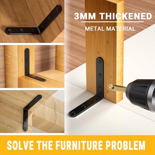 25Pcs Black Angle Brackets 4”x 4” Heavy Duty Corner Bracket 3MM for Wood - size: Black-4x4 Inch