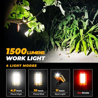 Molrebe Rechargeable LED Work Light 2 Pack, 1500LM Magnetic Flashlight