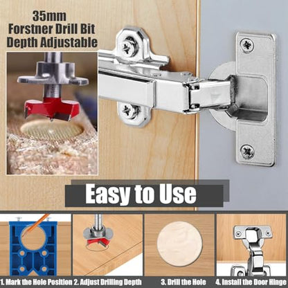Yakamoz 35mm Concealed Hinge Jig Kit, 8mm Round Shank Carbide Forstner Bit