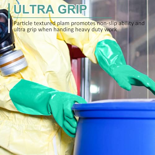 Beieverluck 10 Pairs Chemical Resistant Gloves, Reusable Heavy Duty Rubber Work Gloves, 12.6" Long Nitrile Gloves for Acid Alkali Oil Protection and Industrial Use Household, Large - size: Large