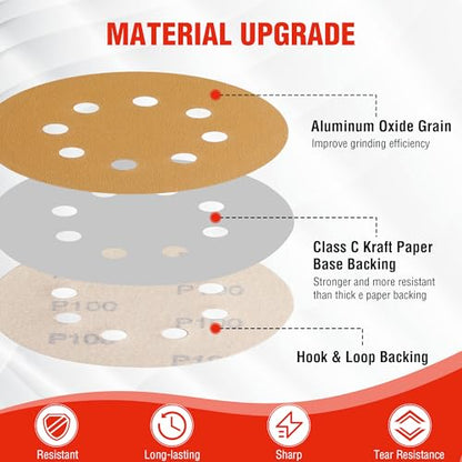 WORKPRO Sanding Discs Set, 5-Inch 8-Hole Hook and Loop, 150 Pack, Gold - style: Premium Gold Random Orbital Sander Pads