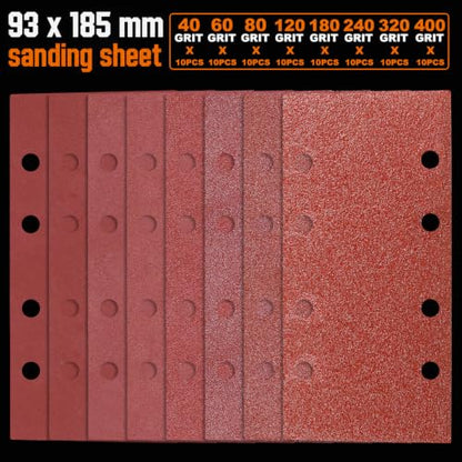 80 Pcs 1/3 Sandpaper Sheets Assorted 40-400 Grit 8 Hole - color: GRIT MIX
