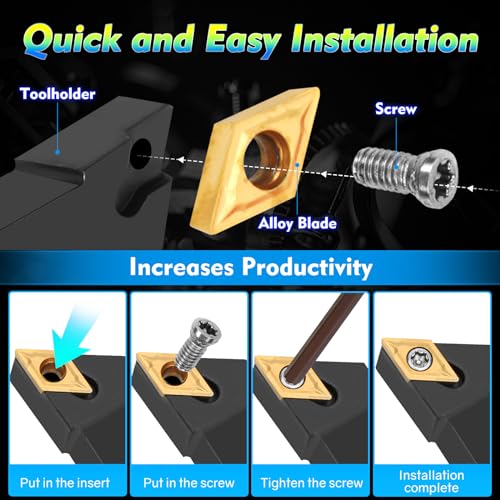 Indexable Lathe Turning Tool 1/2" 12mm Shank 14PCS Kit-4PCS Metal Lathe Tools Holder 10PCS DCMT21.51 Carbide Insert for Grooving Turning Boring SDNCN12120H07/SDJCR1212H07/S12M-SDUCR07/SDJCL1212H07 - style: 4pcs 1/2'' 12mm 07Shanks+10pcs Inserts