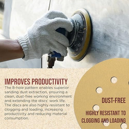 ProductionShop Premium 220 Grit 5" Gold Sanding Discs, 8-Hole Pattern, Box of 100 - Dustless Hook & Loop Backing Sandpaper for DA & Random Orbital Sanders, Sand Auto Paint, Wood Woodworking Furniture - style: 220 Grit