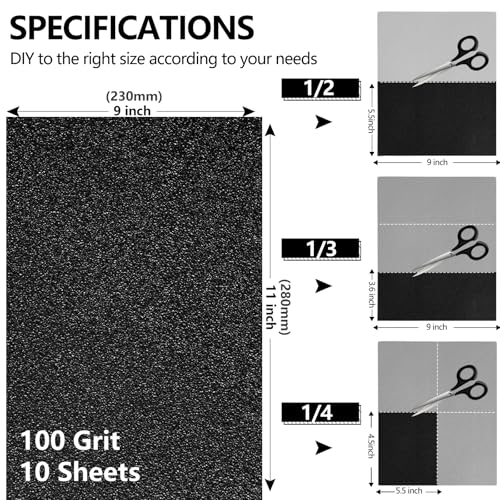 Sandpaper 100 Grit, Wet Dry Sand Paper 9 x 11 Inch - size: 9 x 11 Inch, style: 100Grit