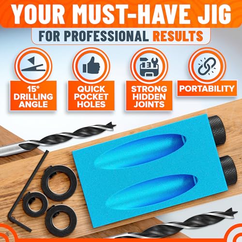 14 Pcs Pocket Hole Jig Kit, 15° Angle Drill Guide, Aluminum