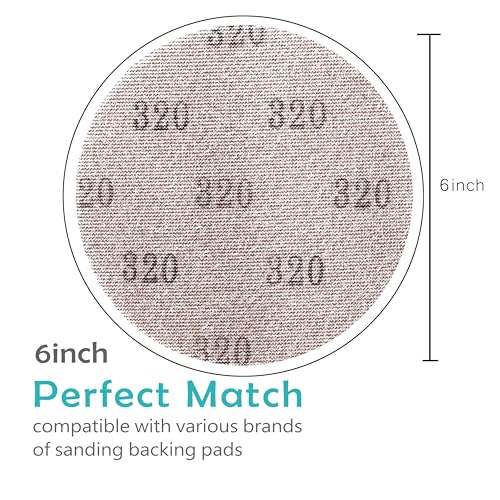 Mesh 5 inch 6 inch Sanding Discs 35PCS Hook and Loop Sanding Discs, Dust-Free, Ideal for Metal, Wood, Composites, Stock Removal, and Fine Finishing (6in, 320 Grit) - style: 6in, 320 Grit