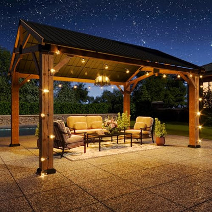 Aoxun 12' x 14' Wood Gazebo with Galvanized Steel Gable Roof, Gray - color: Taupe Gray, size: 12' x 14'