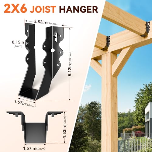 25 Pcs Black 2x6 Joist Hanger,LU26 18 Gauge Double Shear Face Mount Joist Hanger,Hurricane Ties for Rafters Tie Brackets Great for Floor Deck and Ceiling Joists - size: 25Pcs 2x6, style: Black
