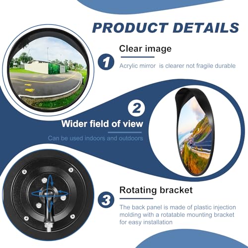 Maitys 2 Pcs Convex Mirror Acrylic Safety Security Corner Mirror Adjustable Wide View with Bracket for Garage Blind Warehouse(24 Inch)