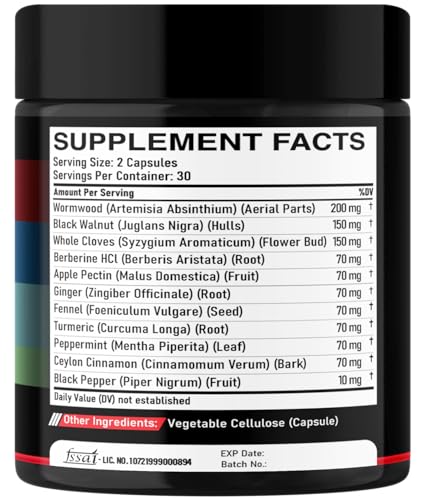 DEDICAD Wormwood Capsules Supplement - Extracted from Black Walnut, Cloves, Turmeric, Apple, Berberine HCl & More - 11 Ingredients Combined for Immune System, Body Management - 60 Capsules - size: 60 Count (Pack of 1)