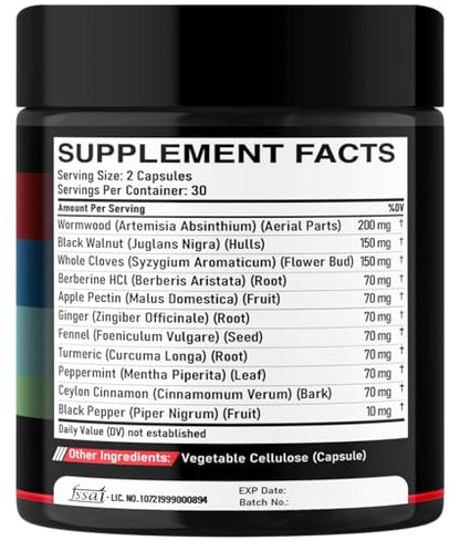 DEDICAD Wormwood Capsules Supplement - Extracted from Black Walnut, Cloves, Turmeric, Apple, Berberine HCl & More - 11 Ingredients Combined for Immune System, Body Management - 60 Capsules - size: 60 Count (Pack of 1)