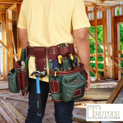 Heavy Duty Nylon and Leather Tool Belt with Cell Phone Pocket Work Suspender | Framing Tool Pouch | Carpenter | Construction | Framers & Electrician