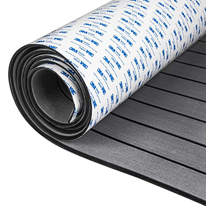 OCEANBROAD Boat Flooring 96''x16.8''/28.8''/36''/45.6'' - color: Dark Gray with Black Seam Lines, size: 96''L x 36''W-24sqft