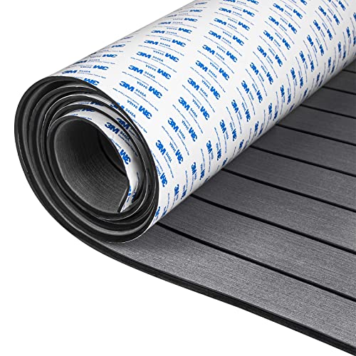 OCEANBROAD Boat Flooring 96''x16.8''/28.8''/36''/45.6'' - color: Dark Gray with Black Seam Lines, size: 96''L x 28.8''W-19.2sqft