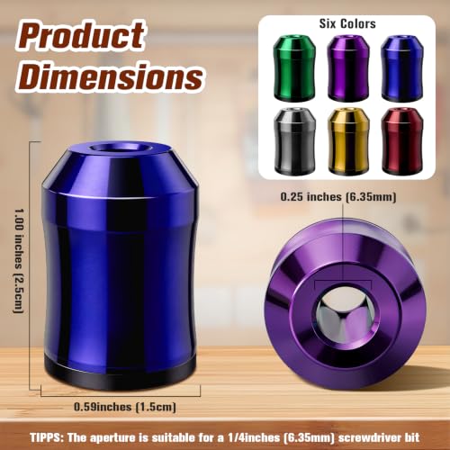 Magnetic Screw Ring, 1/4", for Use with Electric Drills, 6PCS - color: Blue Purple Green Gray Yellow Red
