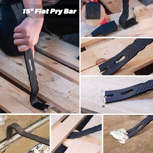 HAUTMEC 3 PCS Pry Bar Set, 15" Flat Pry Bar, 12" Cats Paw Nail Puller Tool and 8" End Cutting Pliers, Heavy Duty Dorp Forged Crowbar Pry Tool for Prying, Lifting and Removing Tasks, HTASM25022 - color: 3 Pcs Set