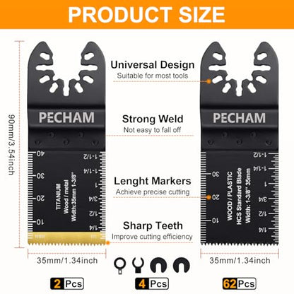 68PCS Oscillating Saw Blades with Storage Bag, Professional Universal Titanium Multitool Blades for Wood Plastics Metal Quick Release Multi Tool Kits Fit Rockwell Ridgid Ryobi Milwaukee Chicago