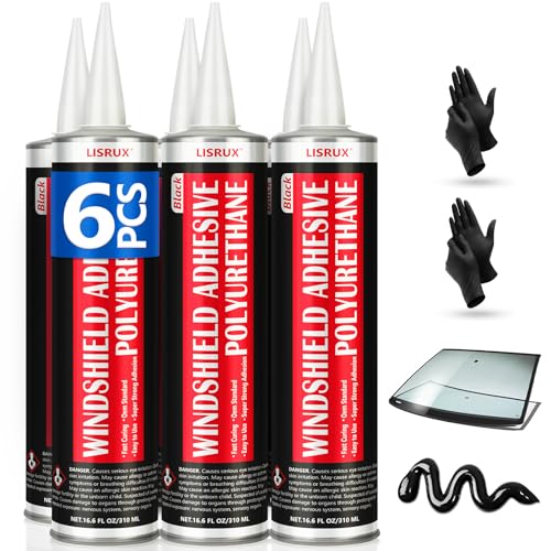 [6 Pack] Polyurethane Windshield Adhesive, Windshield Sealant Black - High Bond Strength, Quick Curing & Weather Resistant Automotive Glass Glue for Vertical & Overhead Application, 310ml - size: 6P