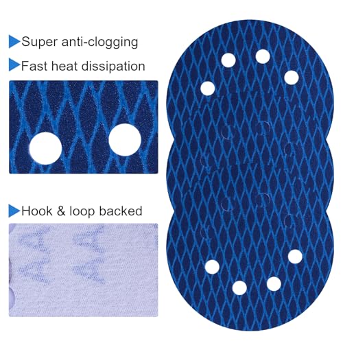 5 inch Rhombus Diamond Shape Blue Sanding Discs, 8-Hole, 70 Disc Variety Pack, Grits 180 - Hook & Loop Sandpaper, Random Orbital Sanders, Metal Wood - style: 5 inch 180 grit