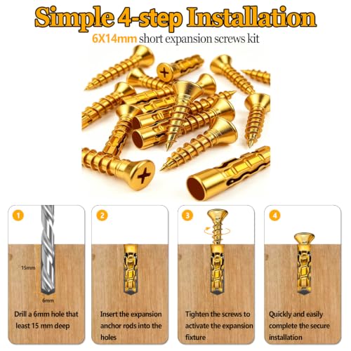 6×14mm Short Expansion Screw Set for Cabinet Door Hinge Fastening 30 Sets