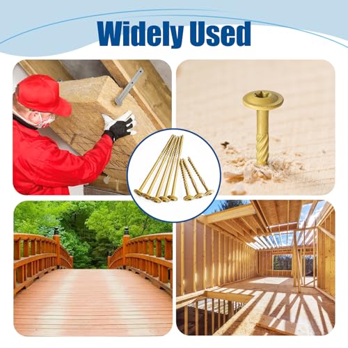 Lag Screws #14×4", 100PCS Heavy Duty Construction Screws, Rust Resistant, Washer Head, Bronze Coated External Wood Screws, Trusss Lag Screws, 2PCS T30 Star Bit Included - size: #14×4″