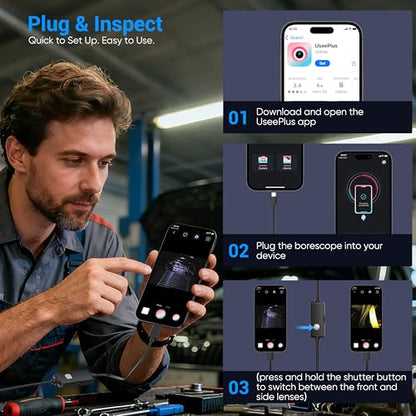 Endoscope Camera with Light,1920P HD Borescope with 8 Adjustable LED Lights