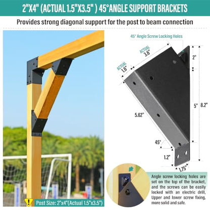 2Pcs 45 Degree Pergola Angle Support Brackets, 2x4 Wood Connector - size: 2"×4"-B