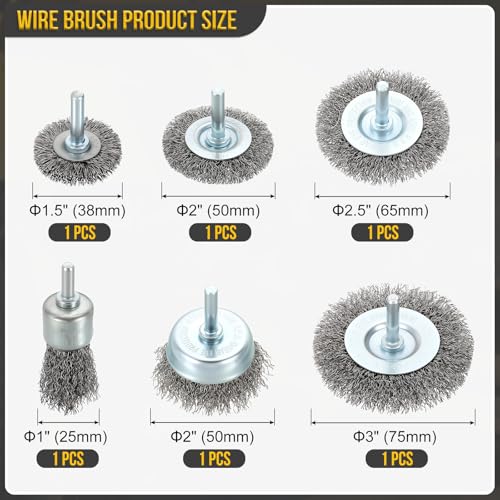 DTGN 6 Pcs Wire Wheel Cup Pen Brush Set for Drill, 1/4 Inch Round Shank