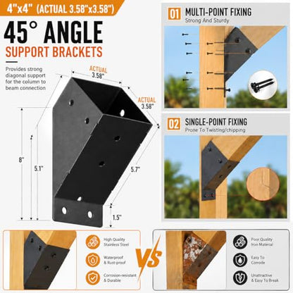 45 Degree Pergola Brackets for 4x4 Lumber, Q235 Steel, 8 Pack - color: Support Brackets--8Pack