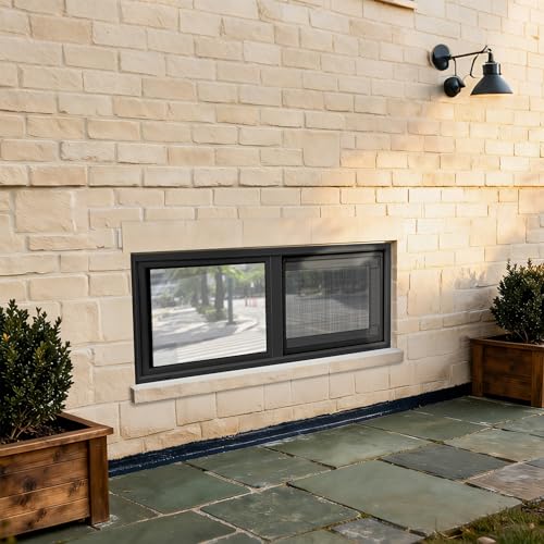 Vinyl Basement Window, Bathroom Sliding Window 32" x 16" Black - size: 32x16 IN