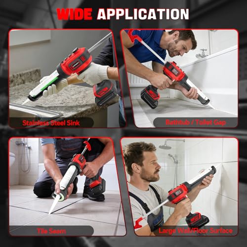 Cordless Caulking Gun for Milwaukee 18V Max Battery,10 Oz Electric Caulking Gun with Anti-Drip,Auto Retract,Continuously variable speed and LED Light, Caulk Gun Tool for Filling, Sealing（No Battery)
