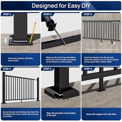 Egadis 1 Pack 42 in x 6 ft Aluminum Porch and Deck Railing Kit Without Post - color: Level 6ft - 1 Panel