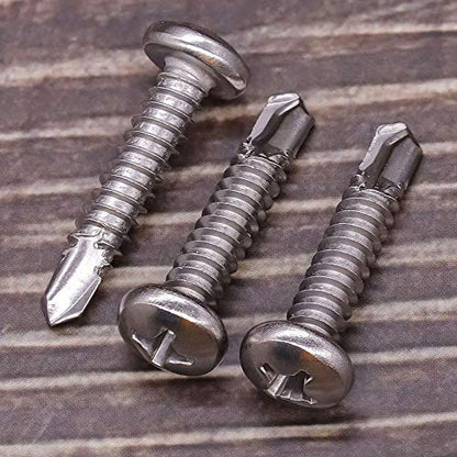 #8 x 1 Pan Head Self Drilling Screws, Phillips Drive, 410 Stainless Steel Sheet Metal Screws,Self Tapping, Dovetail, Pack of 100 - size: #8 x 1"