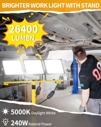 26400LM Work Lights with Stand, Adjustable IP66 for Constructio Job Sites - size: 220W-3P