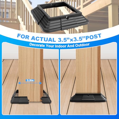 6pcs 4x4(Actual: 3.5"x3.5") Post Base Cover, Split Style Vinyl Post Skirt Black for Iron Stair railings, Balcony railings,Patios, Porches (Black) - color: Black